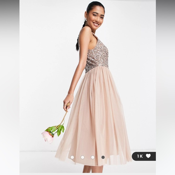 ASOS Dresses & Skirts - NEW Maya Deluxe sequin blush champagne sparkly tulle dress large Taylor Swift L